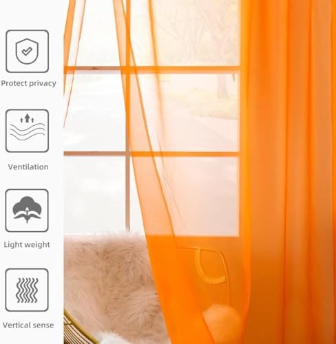 Solid Sheer Rod Pocket Curtain Voile Draperies 52"W x 45"L (Pack of 2) Orange - Bild 5 von 6