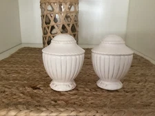 Macys The Cellar Embossed Antique White  CLR 23- Salt Pepper Shakers