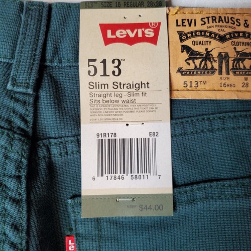 Levi’s Kids Size 16 (28X28) NWT 513 Jeans Slim Straight Fit Ponderosa Pine Green - Picture 5 of 9