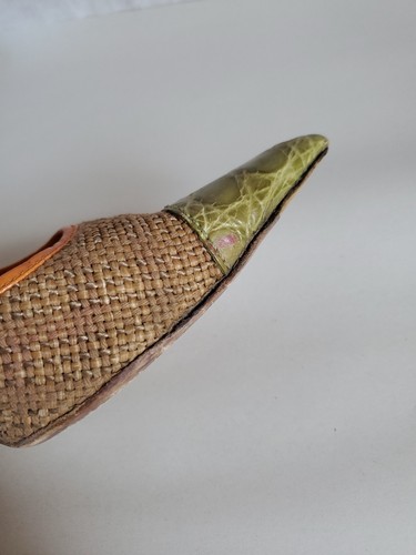 Prada Jute Burlap Size 38 Green Toe Orange Trim US 8 Vintage High Heel Pumps - Picture 16 of 24