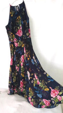 Eliza J Dress 8 Blue Boho Cottagecore Hi Low Hem Silky Floral Beautiful Sundress