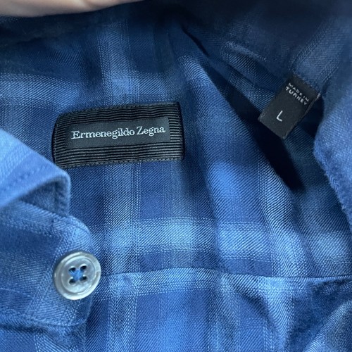 Ermenegildo Zegna Mens Plaid Check Long Sleeve Button Down Shirt Blue L - Picture 3 of 9