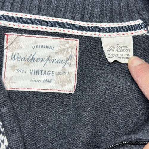 Weatherproof Vintage Men's Gray Fair Isle Half Zip Sweater Size L 100% Cotton - Picture 3 of 8