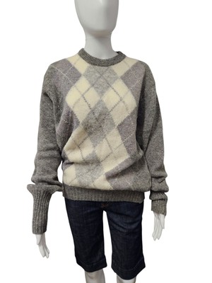 Vintage Lord Jeff 100% Pure Shetland  Wool Grey Checkered Sweater