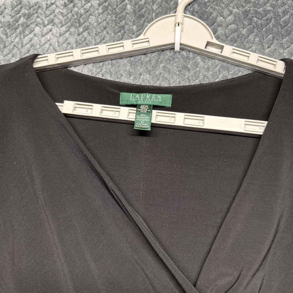 Lauren Ralph Lauren Women’s 22W Black Faux Wrap Dress Ruched Side Plus Size - Image 3 of 4