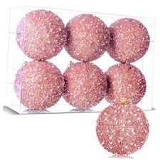 6 Pcs Christmas Ball Ornaments Glitter Sequin Foam Ornaments 4 Inch Rose Gold