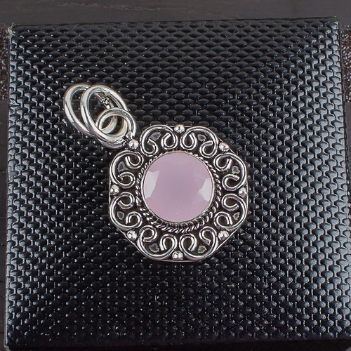 Rose Chalcedony Gemstone 925 Sterling Silver Jewelry Handmade Pendant 1.06" Gift - Picture 6 of 8