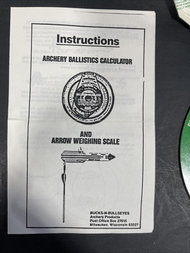Archery ballistics calculator and arrow weighing scale slide Rule 1988 - Picture 5 of 7
