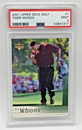 2001 TIGER WOODS UPPER DECK ROOKIE CARD #1 RC GOAT PSA GRADED MINT "9"
