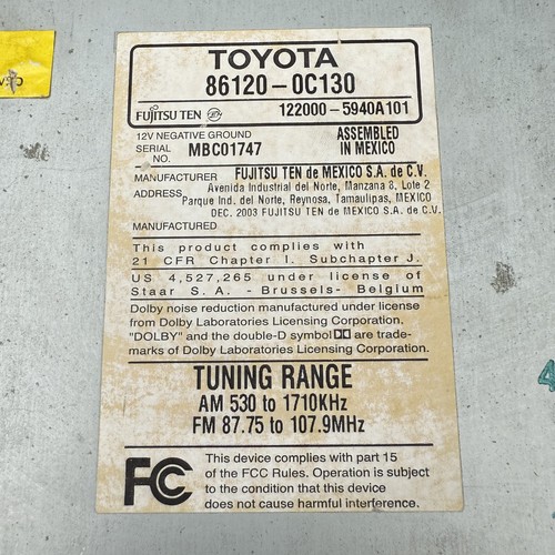 LTD RADIO STEREO FACTORY Fits: 2004 2005 2006 TOYOTA TUNDRA SR5 - Bild 6 von 6