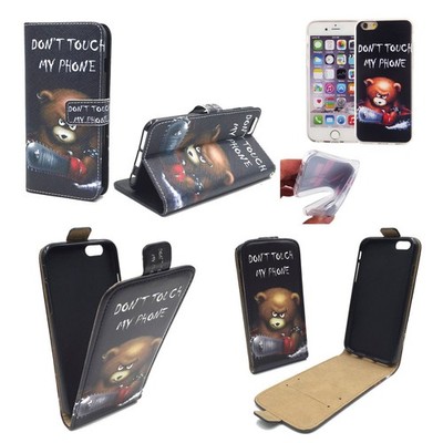 Handy Hülle Schutz Case Kunst Leder TPU Bookstyle Bär Dont Touch My Phone Wallet