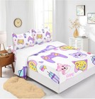 Games Console Sheet Set 4Pcs Queen Cartoon Cat Bedding Kid Pet Cat Milkshake Fun