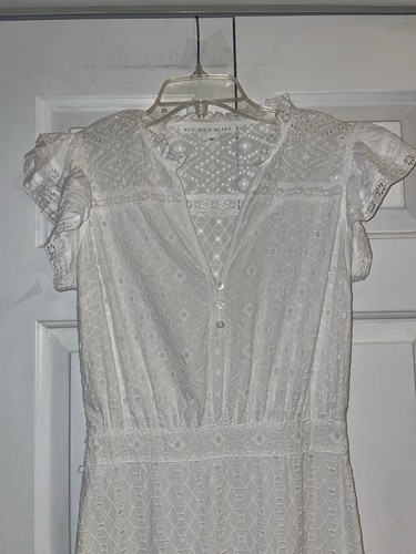 Veronica Beard White Eyelet Ruffle V Neck Maxi Dress Size 4 Flutter Sleeves - Picture 4 of 20