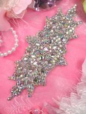 XR114 Rhinestone Applique Aurora Borealis Bridal Motif Silver Crystal AB 7"