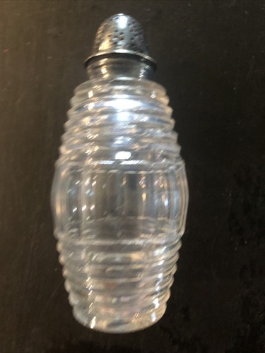ANTIQUE STERLING SILVER & PRESSED GLASS 5” SHAKER - Picture 1 of 3