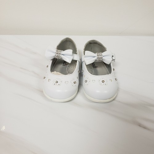White Baby Shoes Embellished with Rhinestone for Christening Sizes 3, 4, 5, 6, 7 - Picture 5 of 5