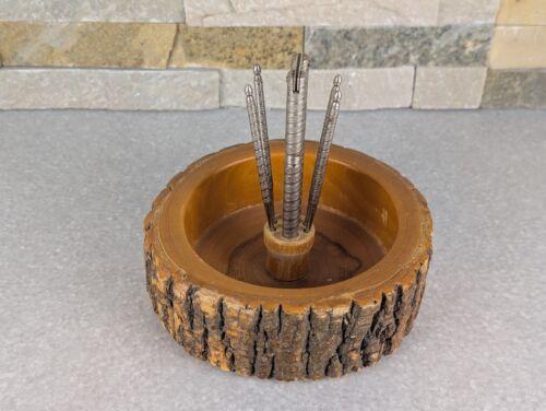 Vintage Nut Bowl Set Live Edge Wood With Nut Cracker and 4 Picks - Picture 2 of 8