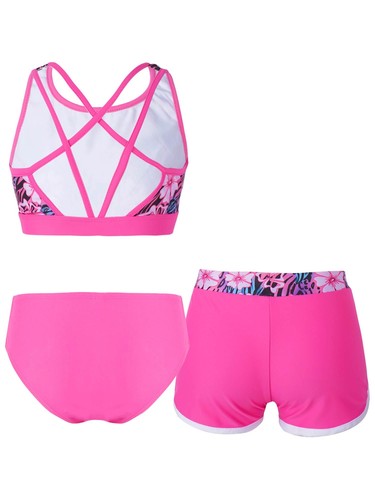 3PCS Kids Swimwear Bathing Suits Halter Tank Briefs Set Beach Print Swimsuit - Picture 24 of 75