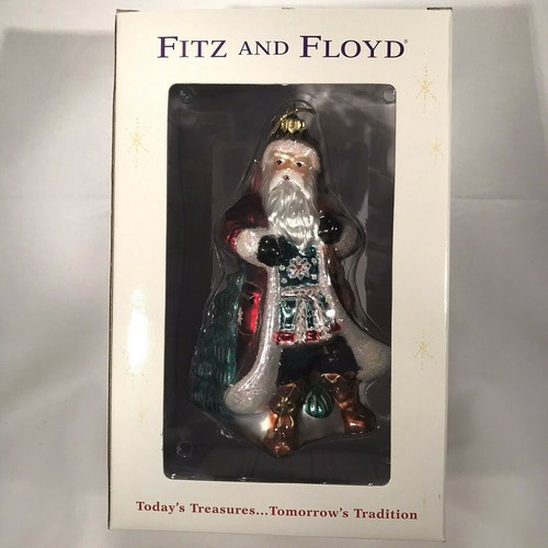 Fitz And Floyd Large Santa Claus Christmas Collectible Glass Ornament in Box 8" - Picture 1 of 5