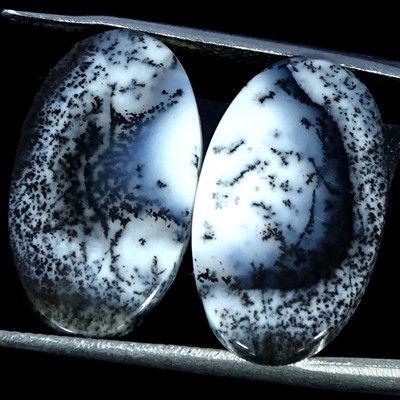 Natural Dendrite Opal Gemstone 15.90 Cts Oval Wirewrap Cabochon Pair 12X21X4MM