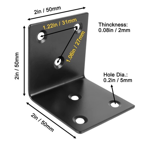 20 PZ Tutore Angolare 2 X 2 Pollici Acciaio Inox Staffa a L Resistente Nero Lar... - Foto 2 di 7