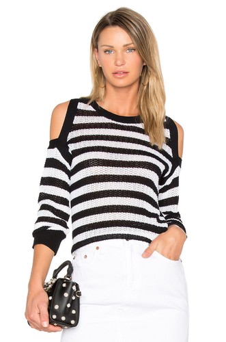 RAG & BONE TRACEY CREW SUÉTER HOMBRO FRÍO PARTE SUPERIOR A RAYAS NEGRO/BLANCO GRANDE NUEVO CON ETIQUETAS  - Imagen 1 de 6