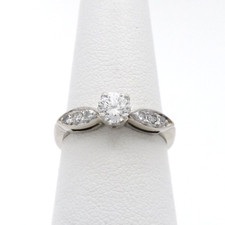 14k White Gold Round Diamond Engagement Ring Vintage With Accents
