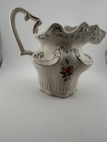 Vintage Arnel's Pitcher Reamer Iridescent Pearl Glazed W Silver Victorian Style - Picture 2 of 7