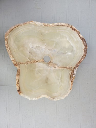 Fregadero de baño de ónix blanco, marfil y gris, piedra pulida de 16 x 15 pulgadas - Imagen 11 de 13