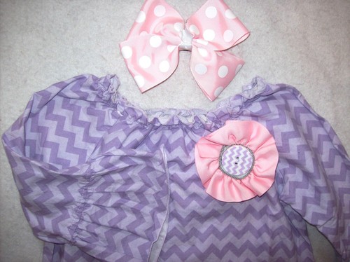 GIRL 7: LOVELY NWOT ~LOLLY WOLLY DOODLE~ PURPLE CHEVRON DRESS & NEW BARRETTE: - Picture 2 of 2