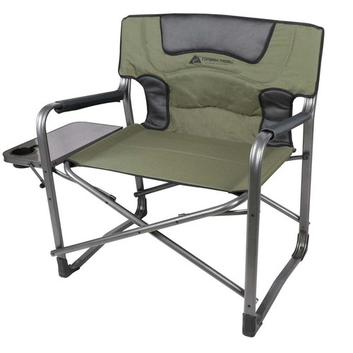 XXL Folding Camping Chair Green Outdoor Director Chair with Side Table 600lbs - Picture 2 of 6