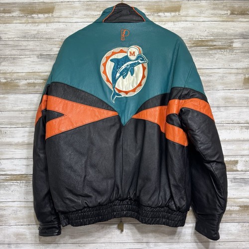 Vintage Pro Player Miami Dolphins NFL Leather Bomber Jacket Men’s Size Large 90s - Bild 2 von 11