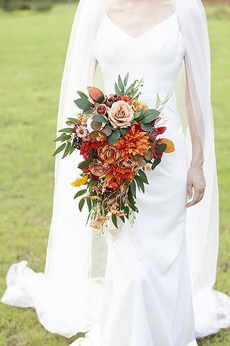 11" Burnt Orange Brautsträuße für Braut Rustikal Boho Kaskadieren Brautstrauß... - Bild 2 von 5