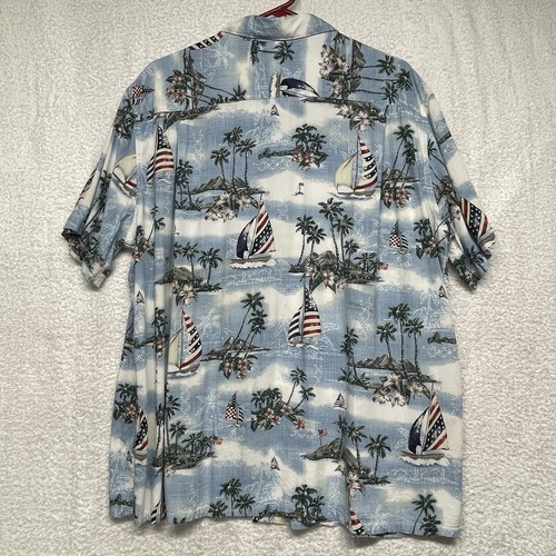 Vintage Campia Hawaiian Shirt Men’s XXL American Flag Palms Flowers Easy Care - Picture 2 of 6