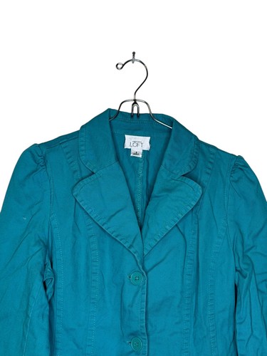 Ann Taylor Loft Women's Jacket Ribbed Blazer Long Sleeve Notched Collar Blue 8 - Picture 4 of 10