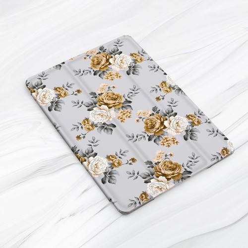 Gold Rose Vintage Flowers Case For iPad 10.2 Air 3 4 5 Pro 9.7 11 12.9 Mini - Picture 3 of 6