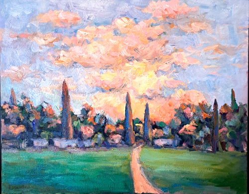 Oil Painting Original Monsoon Sunset Glowing Pink Sky Clouds Framed by Donalee - Foto 3 di 3