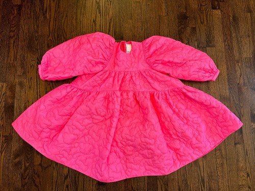 CAROLINE BOSMANS “Idiot Repellant” Puff Sleeve Dress Matte Neon Pink 12 - Picture 2 of 5