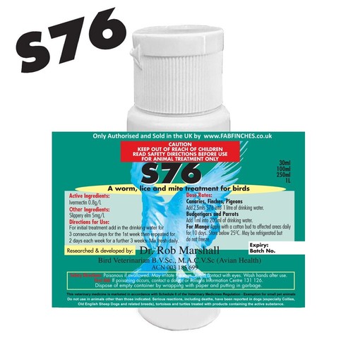 S76 30ml for Air Sac Birds Mites Red Mite Worms Wormer Lice In Water Treatment +