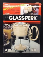 Gemco The Glass Perk Coffee Pot Percolator W/ Creamer Sugar Brown 4-8 Cups Gemco The Glass Perk Coffee Pot Percolator W/ Creamer Sugar Brown 4-8 Cups