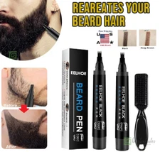 2× Waterproof Beard Pencil Filler Long Last Hair Grower Moustache Eyebrow +Brush