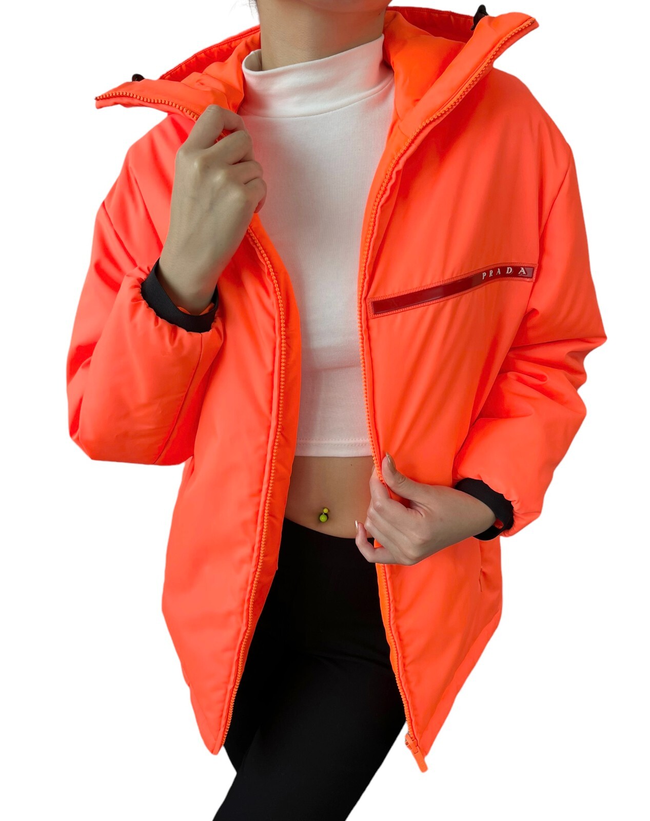 orange prada puffer jacket