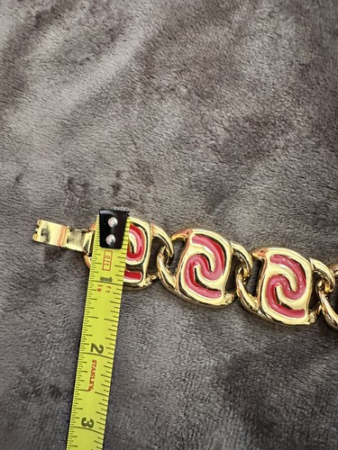 Geometric Design Gold-Tone Link Collar Choker Necklace Red Enamel 4125 - Picture 9 of 9