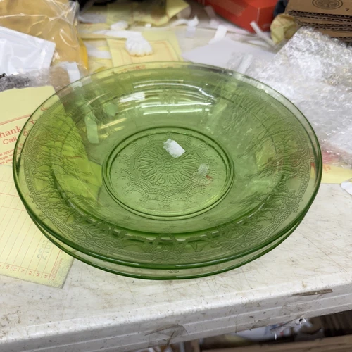 Anchor Hocking Cameo Green Uranium Depression Glass Lot of 2 Rim Soup Bowls