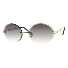 Rimless Oval Sunglasses Gold Frame Beveled Lens Unisex UV 400