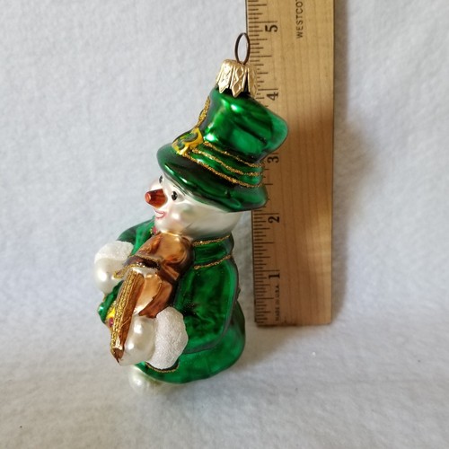 Vintage Schneemann Ornament irische Geige spielt mundgeblasenes Glas Made in Poland - Bild 5 von 9