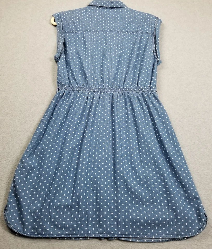 Vestido Camisa Forever 21 Para Mujer Grande L Azul Blanco Lunares Sin Mangas Algodón Foto 4 de 4