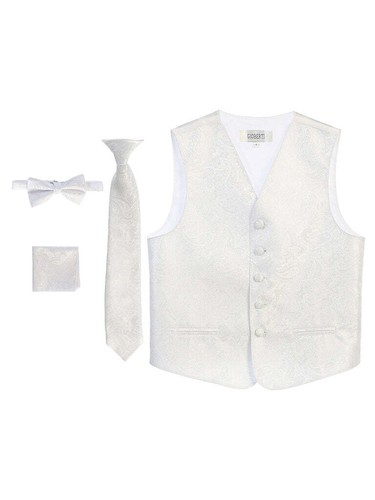 Toddler's Kid's Boy's Formal Metallic Paisley Vest Bow Tie Pochette 4Pcs VSK-86P - Picture 18 of 18
