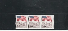 Scott  Coil # 2523 US Rushmore Flag  Strip of 3  Plate # 3  M/NH O/G