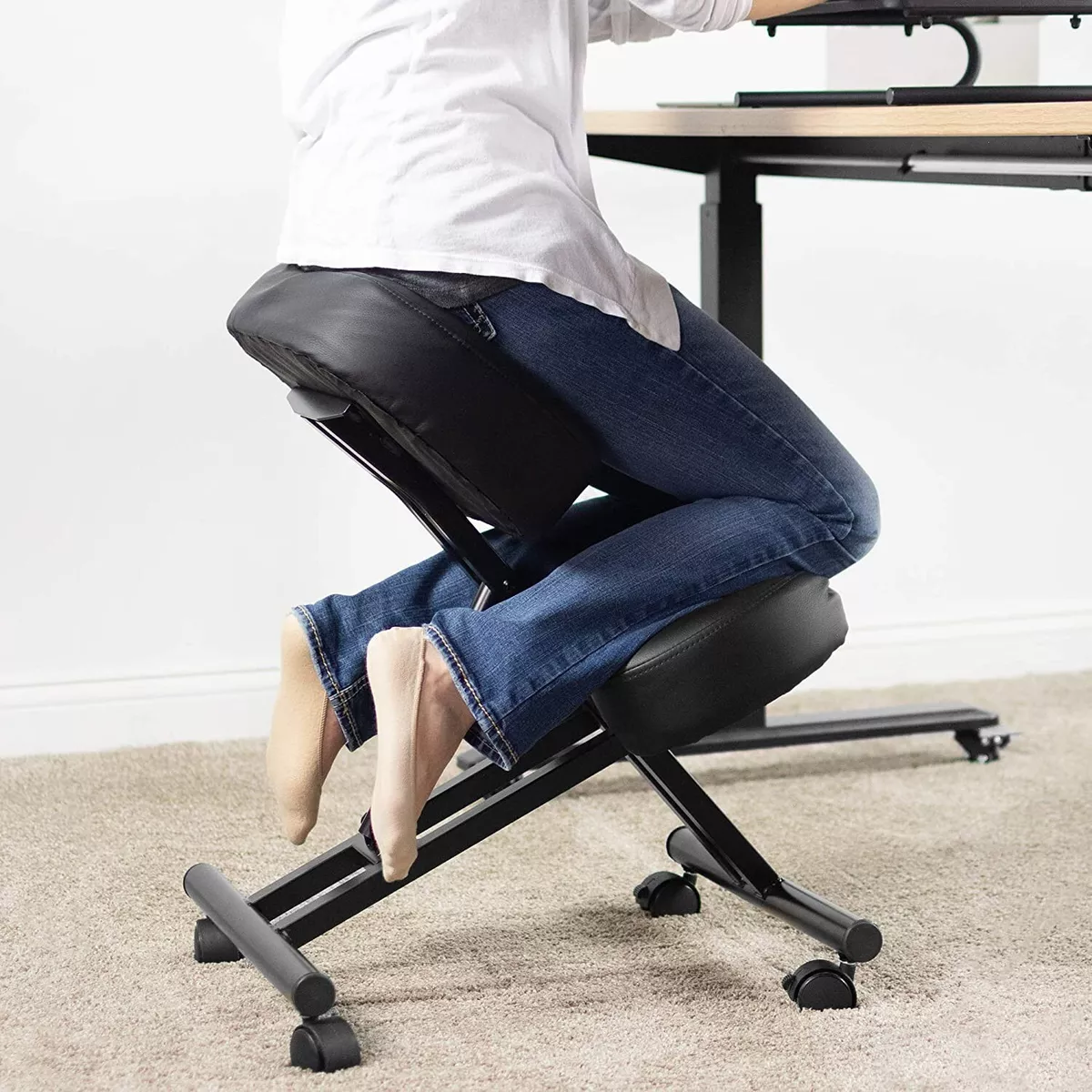 Ergonomic Kneeling Chair Rocking Office Desk Stool Upright Posture-Black